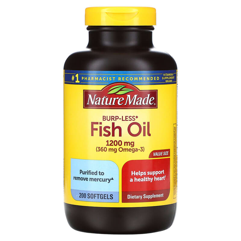 Nature Made Fish Oil Burp-Less 1,200 mg 200 Softgels 1 Nature Made Fish Oil Burp-Less 1.200 mg 200 Softgels 031604026578