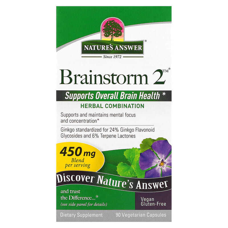 Nature's Answer Brainstorm 2 Herbal Combination 450 mg 90 Vegetarian Capsules 1 Nature's Answer Brainstorm 2 Herbal Combination 450 mg 90 Vegetarian Capsules 083000160233