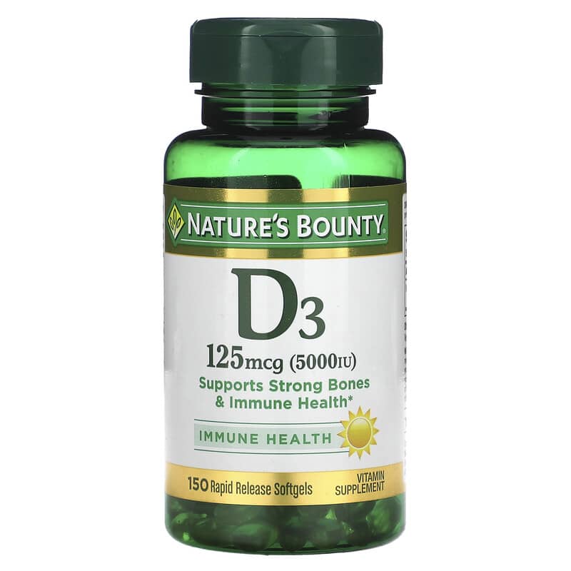 Nature's Bounty D3 Immune Health 125 mcg (5,000 IU) 150 Rapid Release Softgels 1 Nature's Bounty D3 125 mcg (5.000 IU) 150 Rapid Release Softgels 074312193774