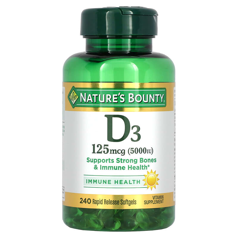 Nature's Bounty D3 125 mcg (5,000 IU) 240 Rapid Release Softgels 1 Nature's Bounty D3 125 mcg (5.000 IU) 240 Rapid Release Softgels 074312291760