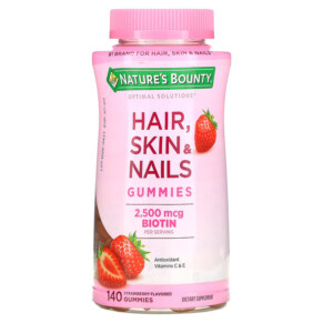Nature's Bounty Hair Skin & Nails Gummies with Biotin Strawberry 1.250 mcg 140 Gummies 074312801525