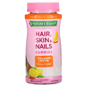 Nature's Bounty Optimal Solutions Hair Skin & Nails Collagen & Biotin Tropical Citrus 80 Gummies 074312785641