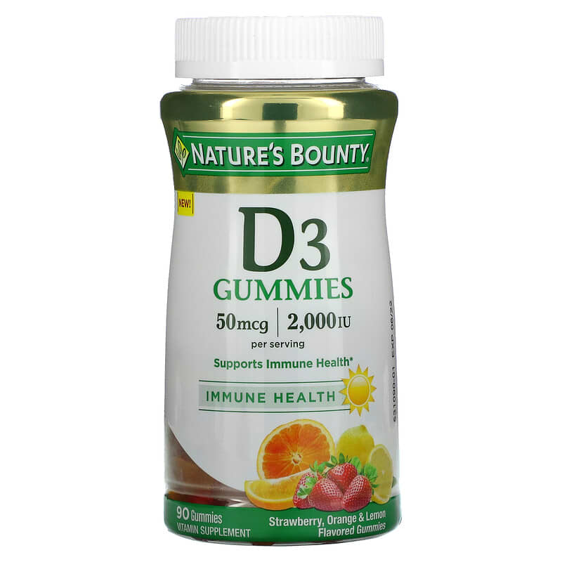 Nature's Bounty Vitamin D3 Gummies Strawberry Orange & Lemon 25 mcg (1.000 IU) 90 Gummies 1 Nature's Bounty Vitamin D3 Gummies Strawberry Orange & Lemon 25 mcg (1.000 IU) 90 Gummies 074312672910
