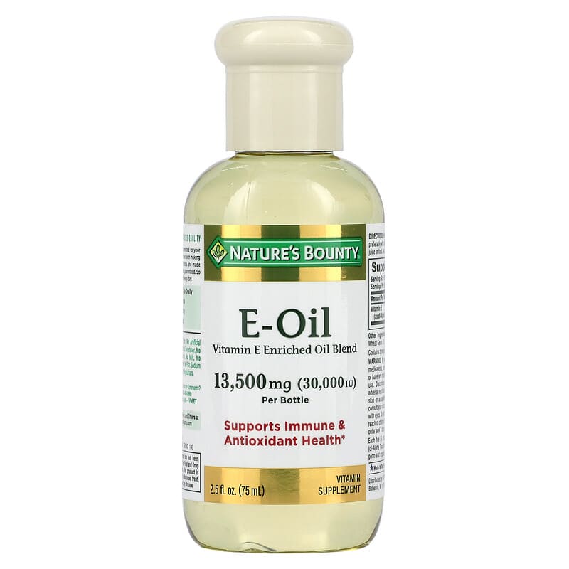 Nature's Bounty Vitamin E-Oil 13.500 mg (30.000 IU) 2.5 fl oz (75 ml) 1 Nature's Bounty Vitamin E-Oil 13.500 mg (30.000 IU) 2.5 fl oz (75 ml) 074312008108