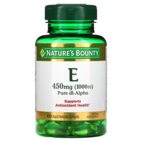 Nature's Bounty Vitamin E Pure Dl-Alpha 450 mg (1.000 IU) 60 Rapid Release Softgels 074312017995