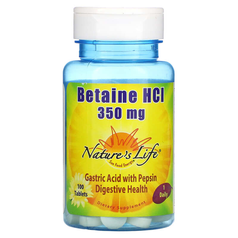 Nature's Life Betaine HCL 350 mg 100 Tablets 1 Nature's Life Betaine HCL 350 mg 100 Tablets 040647001176