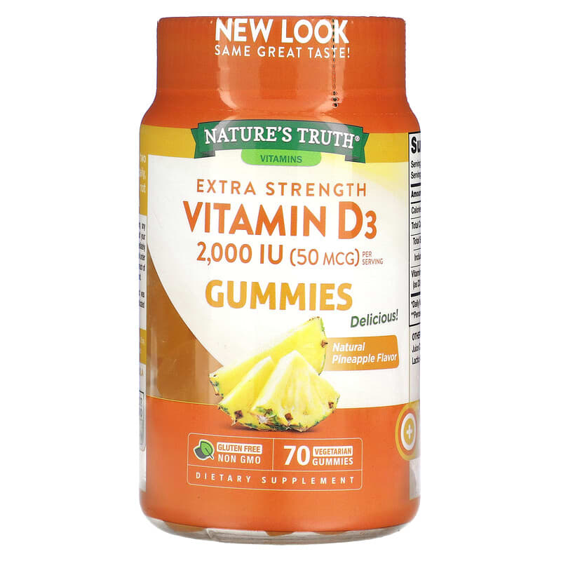 Nature's Truth Extra Strength Vitamin D3 Natural Pineapple 50 mcg (2.000 IU) 70 Vegetarian Gummies 1 Nature's Truth Extra Strength Vitamin D3 Natural Pineapple 50 mcg (2.000 IU) 70 Vegetarian Gummies 840093115263