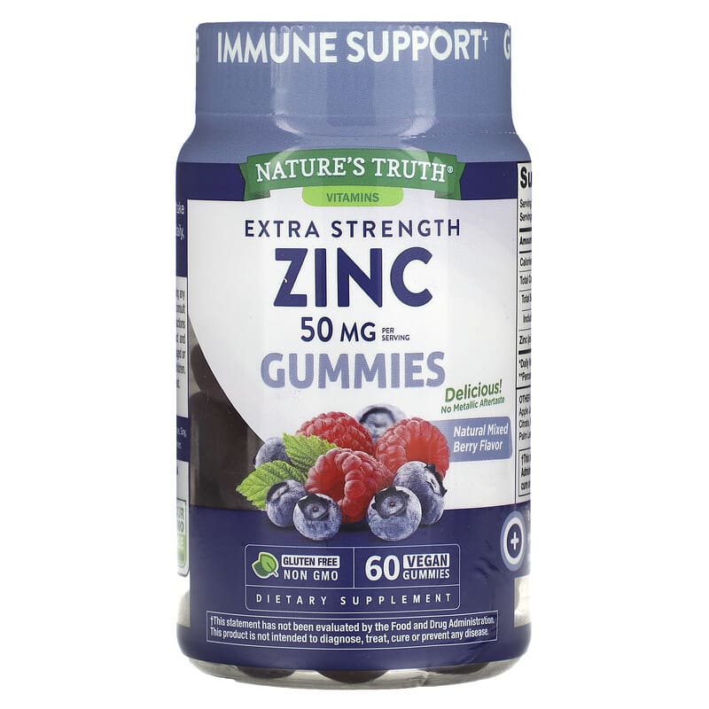 Nature's Truth Extra Strength Zinc Natural Mixed Berry 50 mg 60 Vegan Gummies 1 Nature's Truth Extra Strength Zinc Natural Mixed Berry 50 mg 60 Vegan Gummies 840093115614