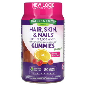 Nature's Truth Hair Skin & Nails Natural Fruit 1.250 mcg 80 Vegan Gummies 840093102232