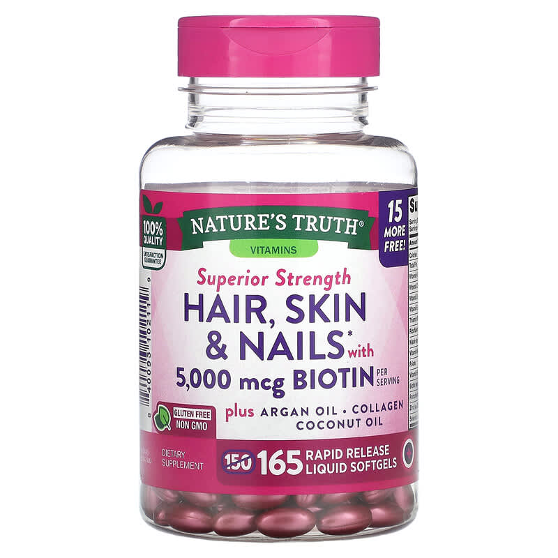 Nature's Truth Hair Skin & Nails with Biotin 5.000 mcg 165 Rapid Release Liquid Softgels 1 Nature's Truth Hair Skin & Nails with Biotin 5.000 mcg 165 Rapid Release Liquid Softgels 840093102119