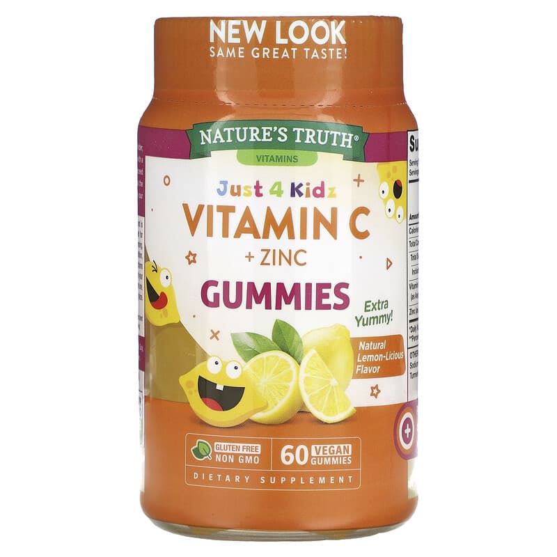 Nature's Truth Just 4 Kids Vitamin C + Zinc Natural Lemon-Licious 60 Vegan Gummies 1 Nature's Truth Just 4 Kids Vitamin C + Zinc Natural Lemon-Licious 60 Vegan Gummies 840093115409