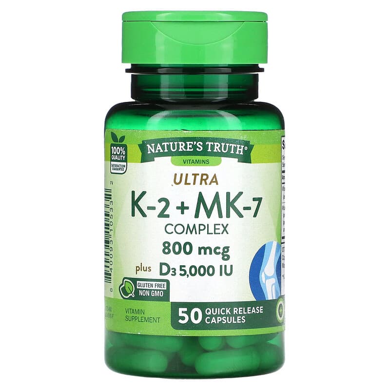 Nature's Truth K-2 + MK-7 Complex 800 mcg 50 Quick Release Capsules 1 Nature's Truth K-2 + MK-7 Complex 800 mcg 50 Quick Release Capsules 840093105332