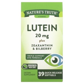 Nature's Truth Lutein plus Zeaxanthin & Bilberry 20 mg 39 Quick Release Softgels 840093100740