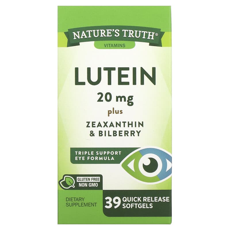 Nature's Truth Lutein plus Zeaxanthin & Bilberry 20 mg 39 Quick Release Softgels 1 Nature's Truth Lutein plus Zeaxanthin & Bilberry 20 mg 39 Quick Release Softgels 840093100740