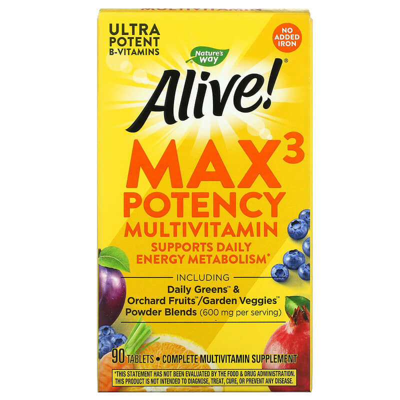 Nature's Way Alive! Max3 Daily Multi-Vitamin No Added Iron 90 viên 1 Nature's Way Alive! Max3 Potency Multivitamin No Added Iron 90 Tablets 033674149317