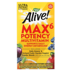 Nature's Way Alive! Max6 Potency Multivitamin No Added Iron 90 Capsules 033674150924