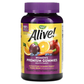 Nature's Way Alive! Women's Premium Gummies Multivitamin Grape Cherry & Blueberry Acai 75 Gummies 033674158975