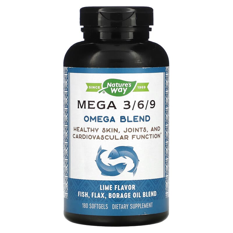 Nature's Way Mega 3/6/9 Omega Blend Lime Flavor 180 Softgels 1 Nature's Way Mega 3/6/9 Omega Blend Lime 180 Softgels 033674154410