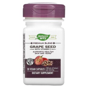 Nature's Way Premium Blend Grape Seed with Vitamin C 100 mg 30 Vegan Capsules 033674143209
