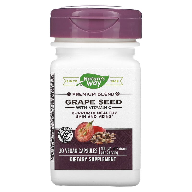 Nature's Way Premium Blend Grape Seed with Vitamin C 100 mg 30 Vegan Capsules 1 Nature's Way Premium Blend Grape Seed with Vitamin C 100 mg 30 Vegan Capsules 033674143209