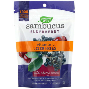 Nature's Way Sambucus Elderberry Vitamin C Lozenges Wild Cherry Flavored 24 Lozenges 033674127094