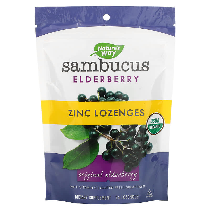 Nature's Way Sambucus Elderberry Zinc Lozenges with Vitamin C 24 Lozenges 1 Nature's Way Sambucus Elderberry Zinc Lozenges with Vitamin C Original Elderberry 24 Lozenges 033674102206
