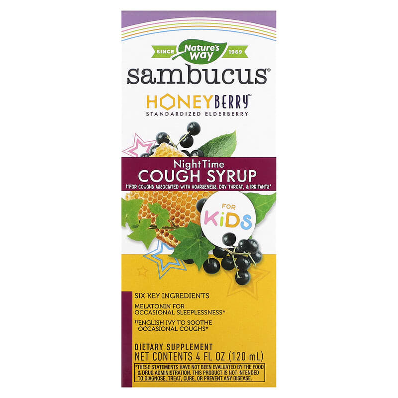 Nature's Way Sambucus for Kids HoneyBerry NightTime Cough Syrup 4 fl oz (120 ml) 1 Nature's Way Sambucus for Kids HoneyBerry NightTime Cough Syrup 4 fl oz (120 ml) 033674133163