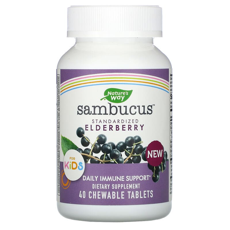 Nature's Way Sambucus for Kids Standardized Elderberry 40 Chewable Tablets 1 Nature's Way Sambucus for Kids Standardized Elderberry 40 Chewable Tablets 033674129616