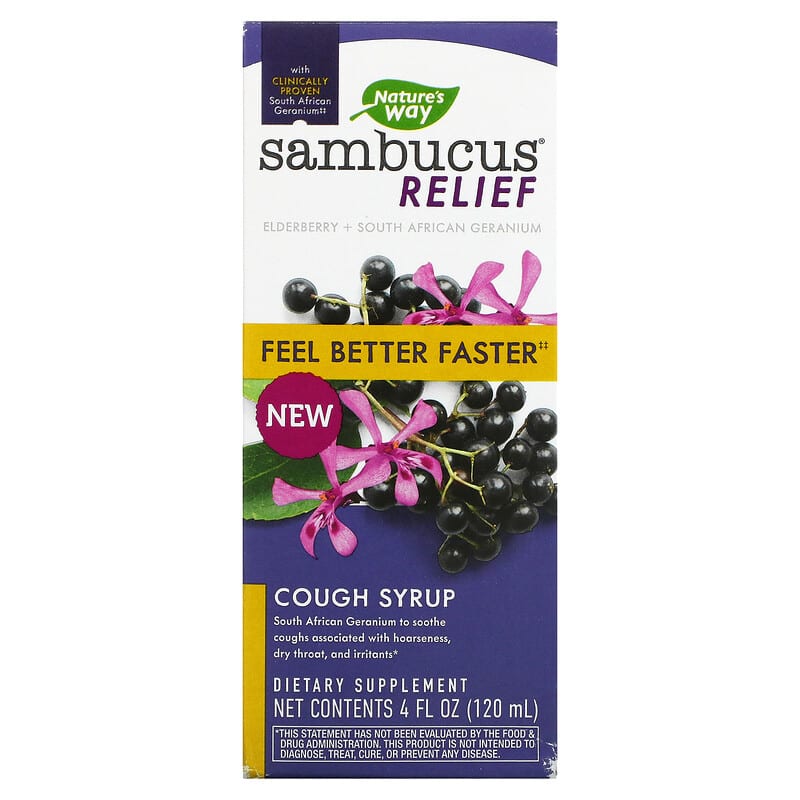 Nature's Way Sambucus Relief Cough Syrup Elderberry 4 fl oz (120 ml) 1 Nature's Way Sambucus Relief Cough Syrup Elderberry 4 fl oz (120 ml) 033674136737