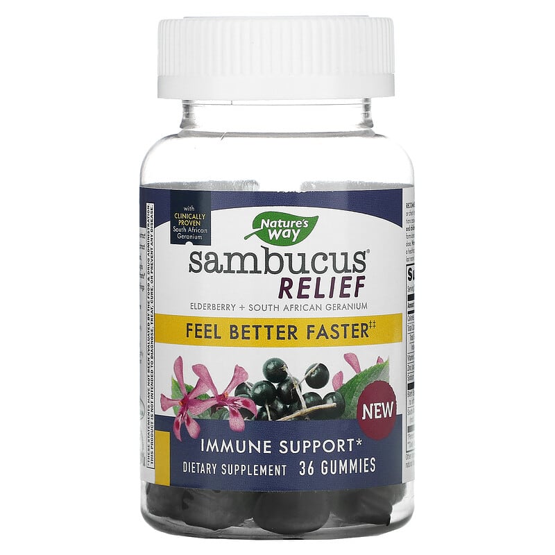 Nature's Way Sambucus Relief Immune Support Elderberry + South African Geranium 36 Gummies 1 Nature's Way Sambucus Relief Immune Support Elderberry + South African Geranium 36 Gummies 033674136102