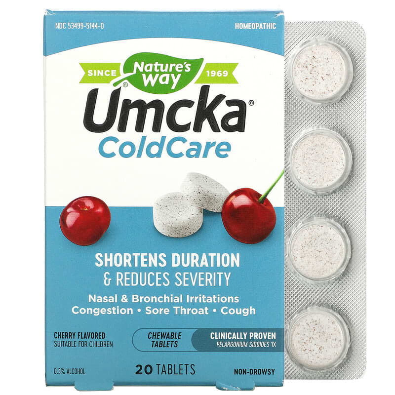 Nature's Way Umcka ColdCare Cherry 20 Chewable Tablets 1 Nature's Way Umcka ColdCare Cherry 20 Chewable Tablets 033674151440