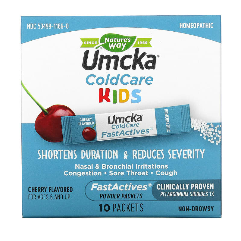 Nature's Way Umcka ColdCare Kids FastActives For Ages 6 and Up Cherry 10 Powder Packets 1 Nature's Way Umcka ColdCare Kids FastActives For Ages 6 and Up Cherry 10 Powder Packets 033674601662