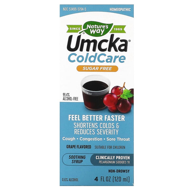 Nature's Way Umcka ColdCare Soothing Syrup Sugar Free Grape 4 fl oz (120 ml) 1 Nature's Way Umcka ColdCare Soothing Syrup Sugar Free Grape 4 fl oz (120 ml) 033674157947