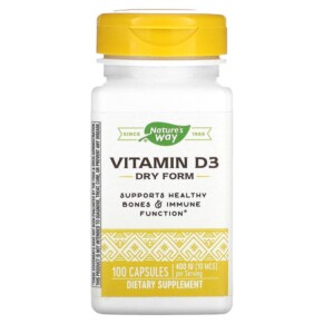 Nature's Way Vitamin D3 Dry Form 10 mcg (400 IU) 100 Capsules 033674401415