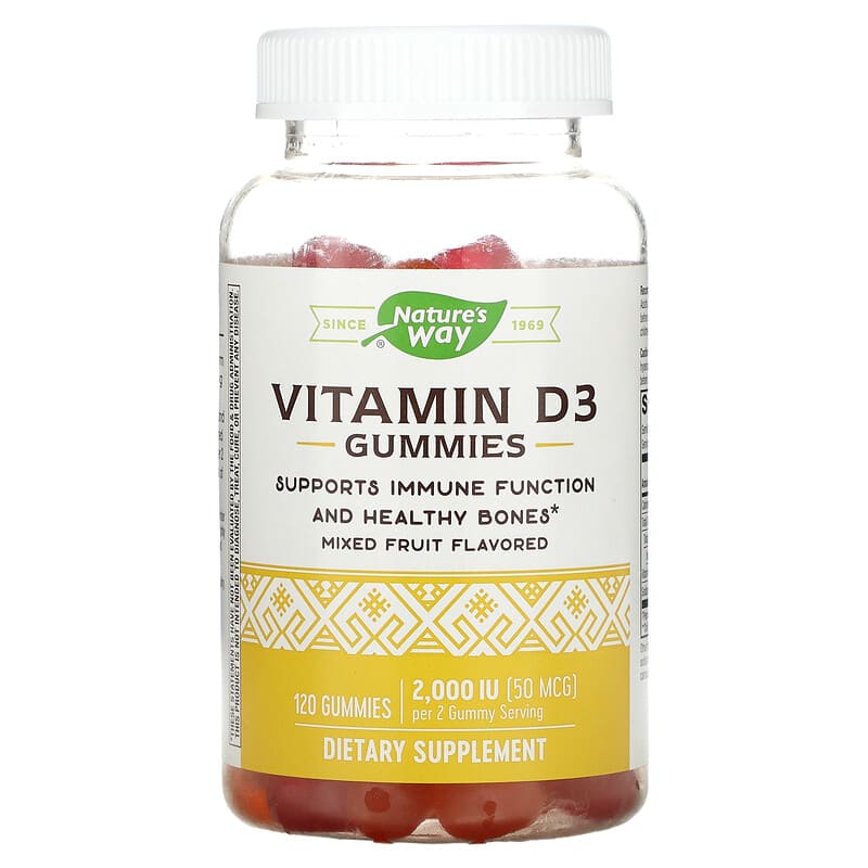 Nature's Way Vitamin D3 Gummies Mixed Fruit 50 mcg (2,000 IU) 120 Gummies 1 Nature's Way Vitamin D3 Gummies Mixed Fruit 50 mcg (2.000 IU) 120 Gummies 033674136089
