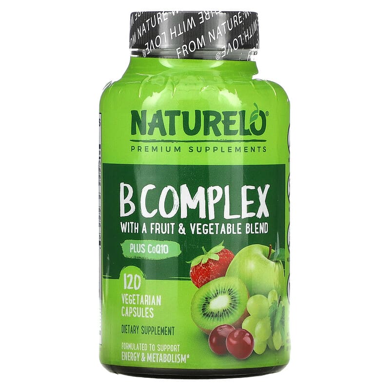 NATURELO B Complex with a Fruit & Vegetable Blend With CoQ10 120 viên 1 NATURELO B Complex with a Fruit & Vegetable Blend Plus CoQ10 120 Vegetarian Capsules 628110628299