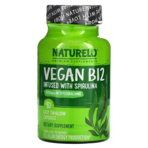 NATURELO Vegan B12 Infused with Spirulina 90 Easy Swallow Capsules 628110628480