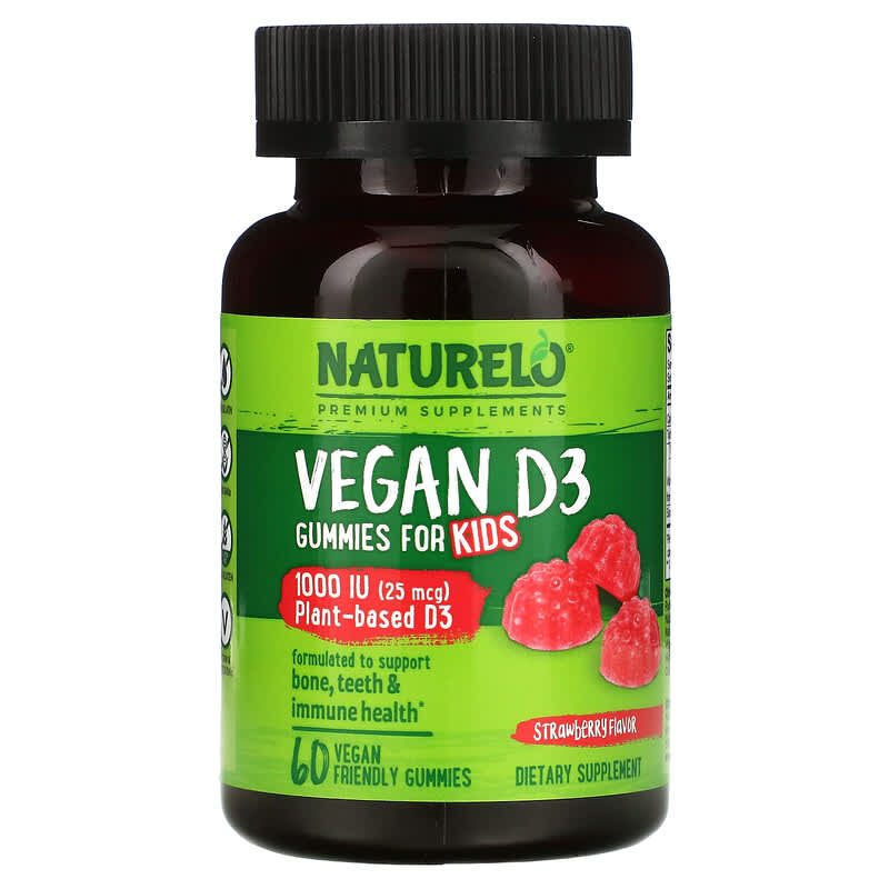 NATURELO Vegan D3 for Kids Strawberry 1.000 IU (25 mcg) 60 Vegan Friendly Gummies 1 NATURELO Vegan D3 for Kids Strawberry 1.000 IU (25 mcg) 60 Vegan Friendly Gummies 628110628770