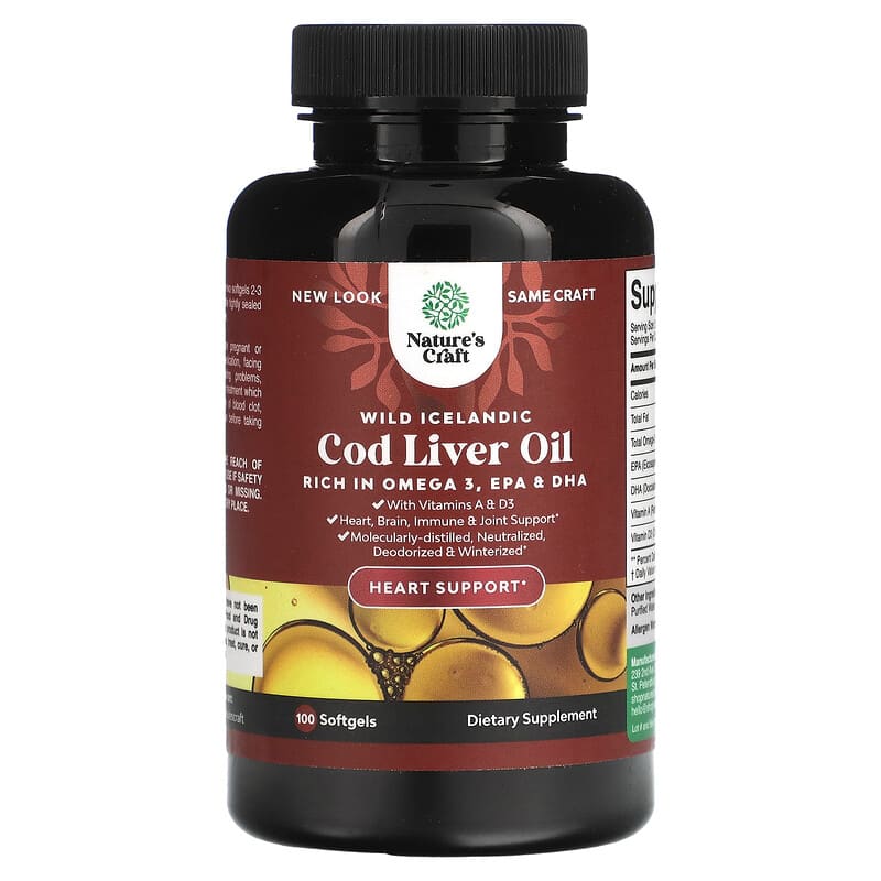 Natures Craft Wild Icelandic Cod Liver Oil 100 Softgels 1 Natures Craft Wild Icelandic Cod Liver Oil 100 Softgels 850034386126
