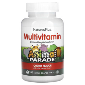 NaturesPlus Animal Parade Children's Chewable Multivitamin Supplement Cherry 180 Animal-Shaped Tablets 097467299726