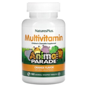 NaturesPlus Animal Parade Children's Chewable MultiVitamin Supplement Orange 180 Animal-Shaped Tablets 097467299757
