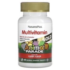 NaturesPlus Animal Parade Gold Children's Chewable Multivitamin Supplement Cherry 60 Animal-Shaped Tablets 097467299313