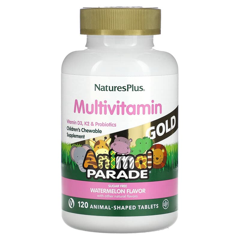 NaturesPlus Animal Parade Gold Children's Chewable Multivitamin Supplement Watermelon 120 Animal-Shaped Tablets 1 NaturesPlus Animal Parade Gold Children's Chewable Multivitamin Supplement Watermelon 120 Animal-Shaped Tablets 097467299382