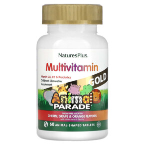 NaturesPlus Animal Parade Gold Children's Chewable Supplement Cherry Grape & Orange 60 Animal-Shaped Tablets 097467299276