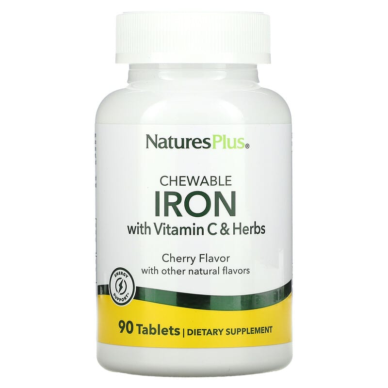 Nature's Plus High Potency Chewable Iron with Vitamin C and Herbs Cherry 90 viên 1 NaturesPlus Chewable Iron with Vitamin C and Herbs Cherry 90 Tablets 097467034211
