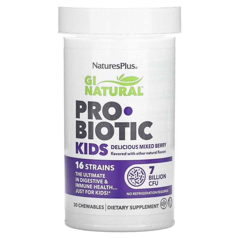 NaturesPlus GI Natural Probiotic Kids Delicious Mixed Berry 7 Billion CFU 30 Chewables 1 NaturesPlus GI Natural Probiotic Kids Delicious Mixed Berry 7 Billion CFU 30 Chewables 097467439085