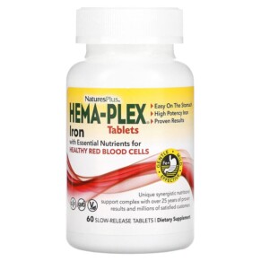 NaturesPlus Hema-Plex Iron with Essential Nutrients for Healthy Red Blood Cells 60 Slow-Release Tablets 097467037625