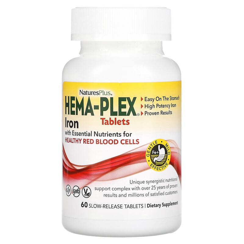 NaturesPlus Hema-Plex Iron with Essential Nutrients for Healthy Red Blood Cells 60 Slow-Release Tablets 1 NaturesPlus Hema-Plex Iron with Essential Nutrients for Healthy Red Blood Cells 60 Slow-Release Tablets 097467037625