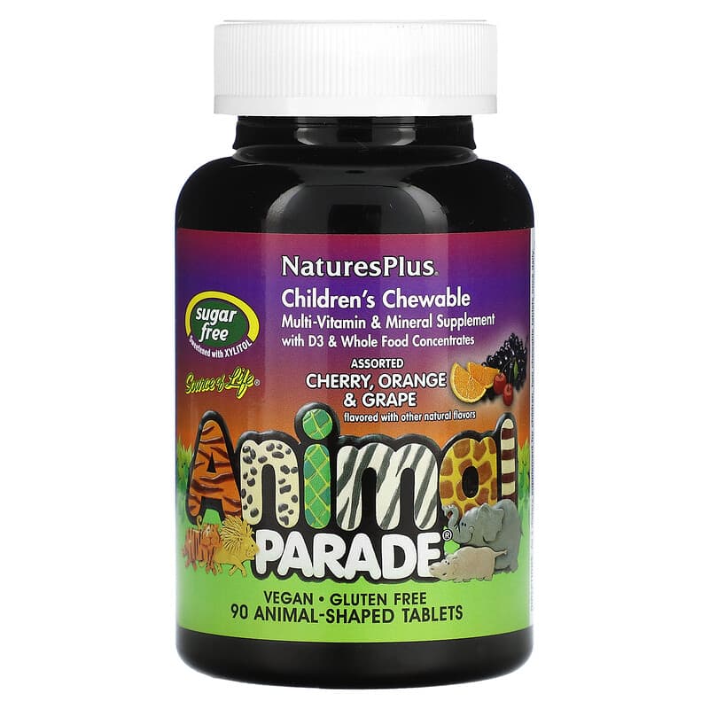 NaturesPlus Source of Life Animal Parade Children's Chewable Multi-Vitamin & Mineral Supplement Sugar Free Assorted 90 Animal-Shaped Tablets 1 NaturesPlus Source of Life Animal Parade Children's Chewable Multi-Vitamin & Mineral Supplement Sugar Free Assorted 90 Animal-Shaped Tablets 097467299184