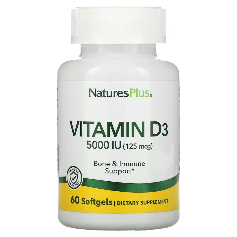 Nature's Plus Vitamin D3 125 mcg (5,000 IU) 60 Softgels 1 NaturesPlus Vitamin D3 125 mcg (5.000 IU) 60 Softgels 097467010475